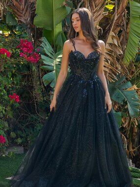 New Black Sleeveless Graduation Graduation Dress w/ Glitter Skirt GL3750